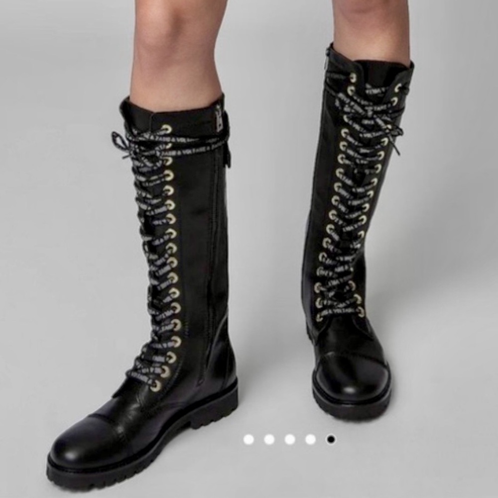 Zadig & Voltaire Goth / Industrial Leather Lace Up Tall Combat Moto Boots 37 - Picture 13 of 13